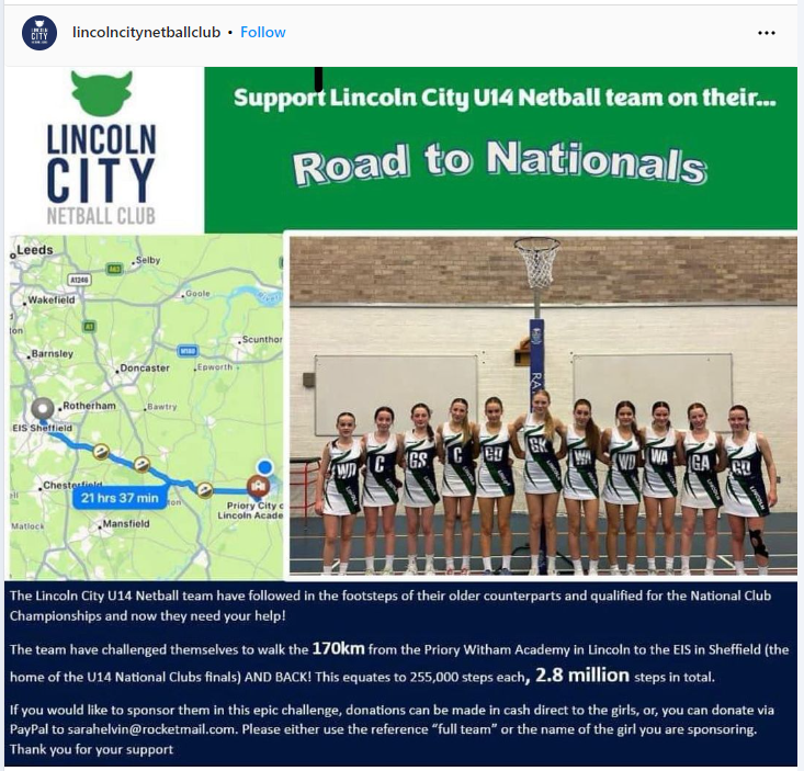 Lincoln City U16 Netball Team – Fundraiser