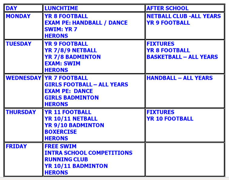 PE Clubs Term 1 20222023