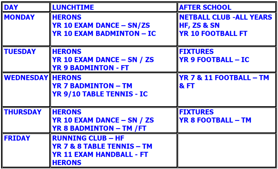 PE Clubs Term 1 -2425