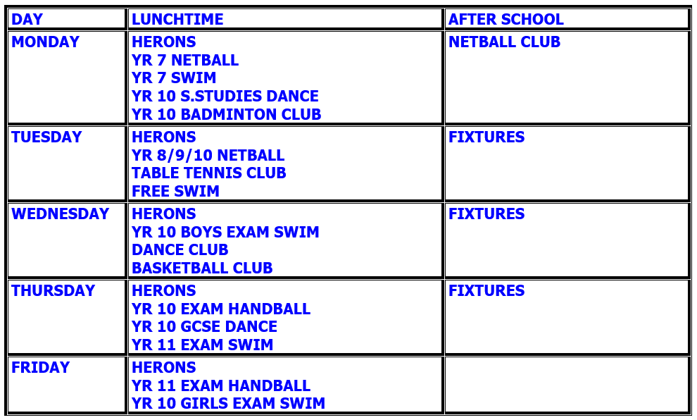 P.E. Lunchtime Clubs Term 4 2023/2024