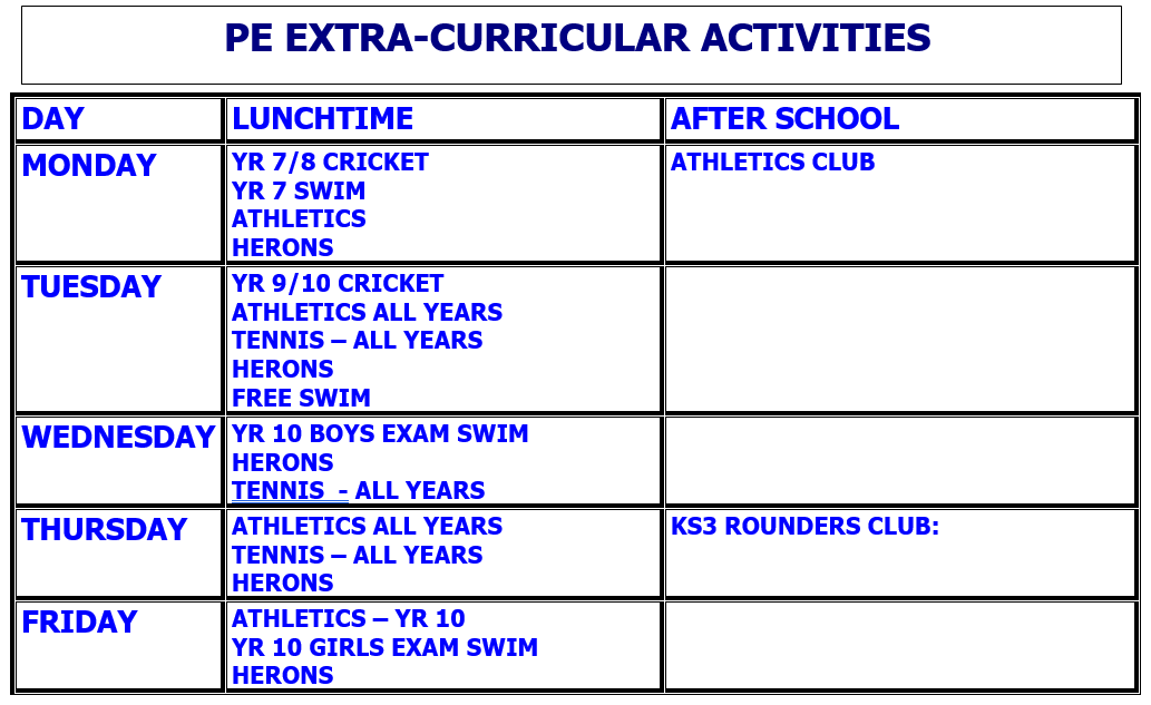 P.E. Lunchtime Clubs Term 5 2023/2024
